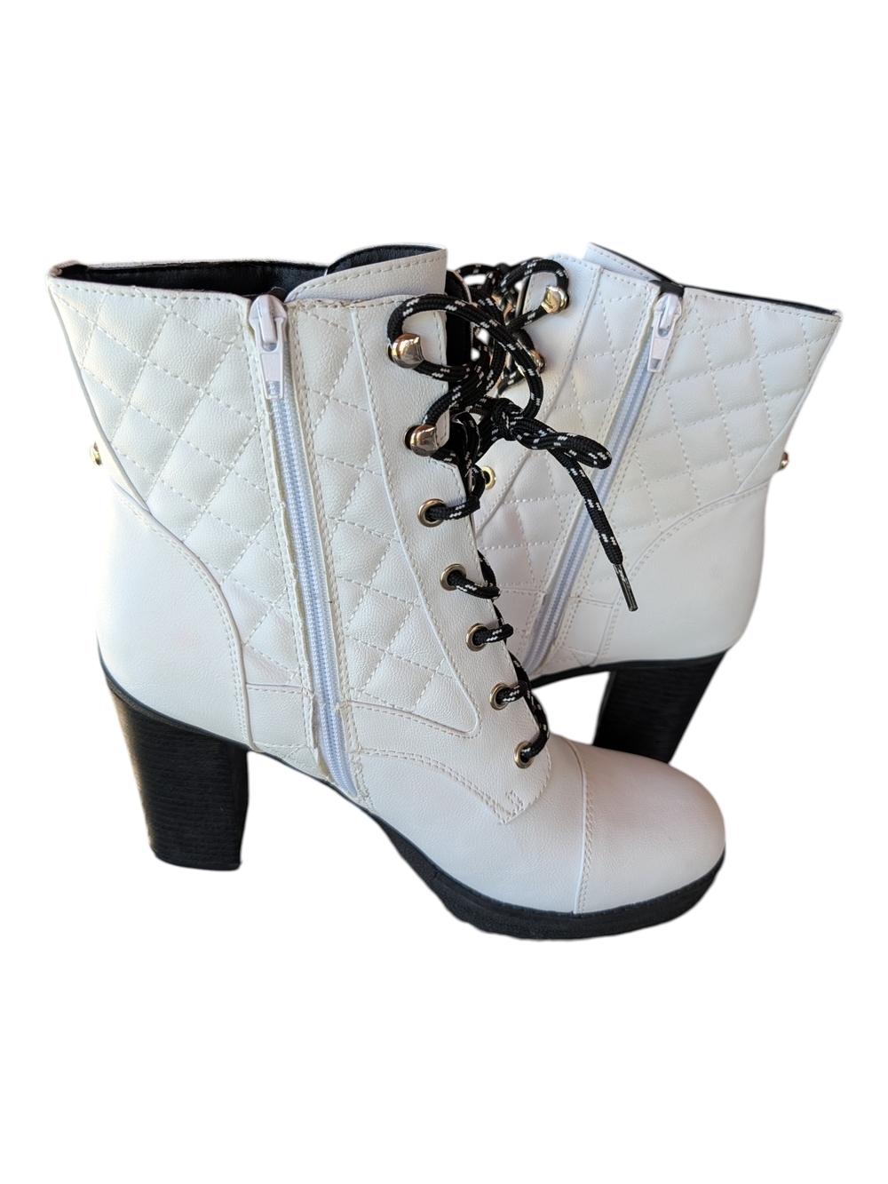 G by Guess White Quilted Lace-Up Ankle Boots with Gold Hardware - Picture 5 of 8